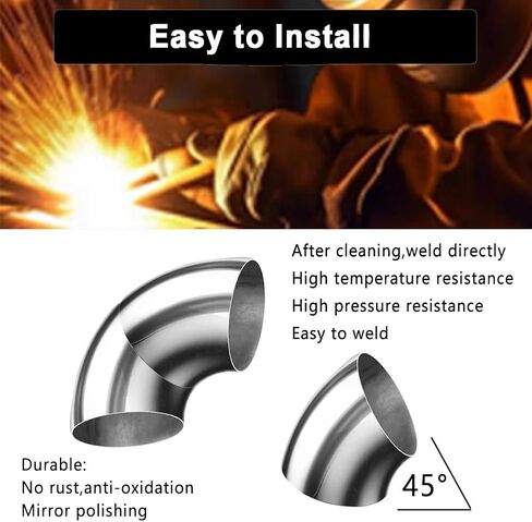 2pcs OD 2 Inch 45 Degree SS304 Stainless Steel Bend Tube Exhaust Elbow Pipe for automotive exhaust modification or stair handrail, silver polish，Exhaust System 2" Piping. in Saudi Arabia