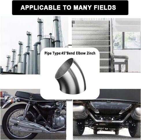 2pcs OD 2 Inch 45 Degree SS304 Stainless Steel Bend Tube Exhaust Elbow Pipe for automotive exhaust modification or stair handrail, silver polish，Exhaust System 2" Piping. in Saudi Arabia