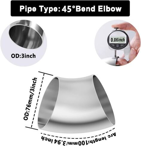 2pcs OD 2 Inch 45 Degree SS304 Stainless Steel Bend Tube Exhaust Elbow Pipe for automotive exhaust modification or stair handrail, silver polish，Exhaust System 2" Piping. in Saudi Arabia