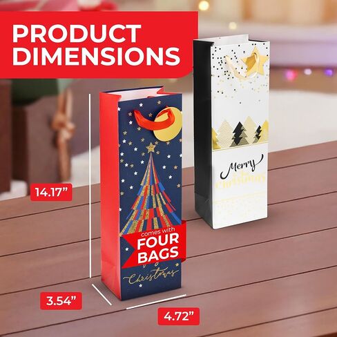 RACHELLE'S Christmas Wine Bags – 14"x5"x4" – 2-Pack Sturdy Paper Gift Bags with Tissue Paper, Tag and Handle – Holiday Wreath and Hat Designs – Perfect for Christmas Holiday Gifting & Party Favors in Saudi Arabia