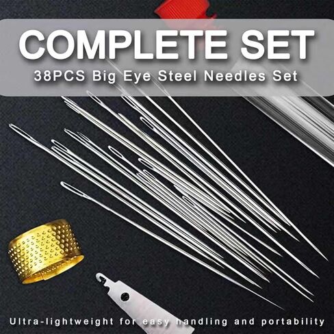 37PCS Sewing Kit, Big Eye Stainless Steel Sewing Needles Set for Hand Sewing, Needle Threader & Seam Ripper Included and Scissors, Beginner Sewing Tool Kit for DIY Craft & Repair in Saudi Arabia