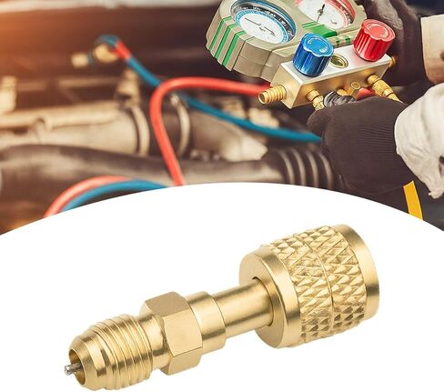 R32 R454B Car Refrigerant Brass Adapter, 2PCS 1/4" Female to1/4" Male Reverse Thread Adapter, Heavy Duty Automotive Mini Split Systems HVAC Quick Connect Fittings, Universal Fit in Saudi Arabia