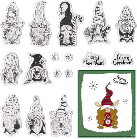 Christmas Clear Stamps for Card Making, Gnomes Snowflake Clear Rubber Stamp Happy New Year Words Stamps for Holiday Card Making Decor DIY Scrapbooking Transparent Album Decor Paper Craft in Saudi Arabia