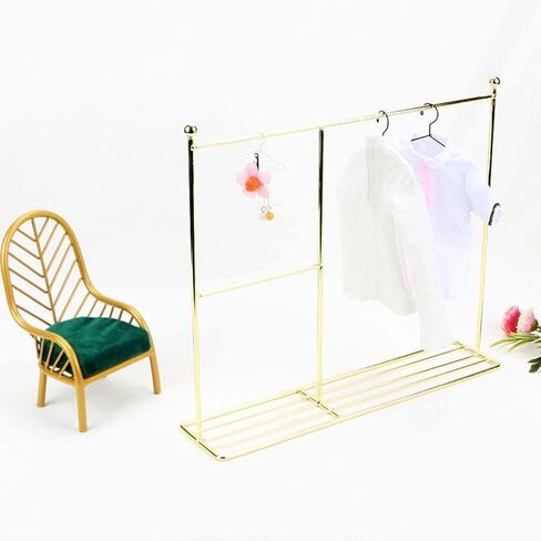 Metal Doll Dress Rack Hangers Doll Furniture Accessories Clothes Laundry Rack /6 1/8 1/12 BJD Dolls Coat Dress Garment Hangers, Gold 25x21cm in Saudi Arabia