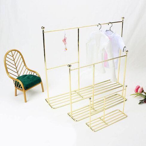 Metal Doll Dress Rack Hangers Doll Furniture Accessories Clothes Laundry Rack /6 1/8 1/12 BJD Dolls Coat Dress Garment Hangers, Gold 25x21cm in Saudi Arabia