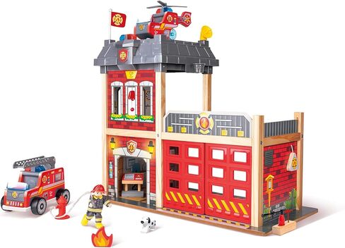 Hape Fire Station Playset| Wooden Dollhouse Kid’s Toy, Stimulates Key Motor Skills And Promotes Team Play (E3023) Multicolor, L: 23.6, W: 11.8, H: 18.8 inch in Saudi Arabia