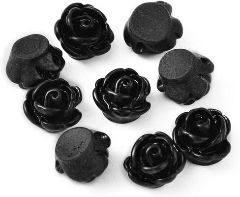 50pcs Black Rose Beads for Rosary Necklaces Resin Flower Beads Drilled Rose Flower Embellishments for Buddha Mala Jewelry Making Bracelets Earrings Crafts Beads 9x7mm Hole: 1mm in Kuwait