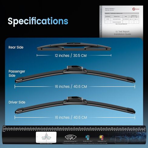 Pack of 3 Wiper Blades 16"+16"+12"; Lab Tested 500K Endurance & High/Low Temp; Optimized Pressure; Specific for Jeep Wrangler 2018-2025 in Saudi Arabia