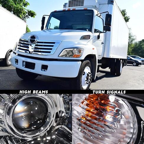 Headlight Assembly fit for 2011+ Hino 238 258 268 338 Truck Left Driver and Right Passenger Side with Silver Painted Headlamp (LED Lens) (Chrome LED, Pair) in Saudi Arabia