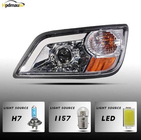 Headlight Assembly fit for 2011+ Hino 238 258 268 338 Truck Left Driver and Right Passenger Side with Silver Painted Headlamp (LED Lens) (Chrome LED, Pair) in Saudi Arabia