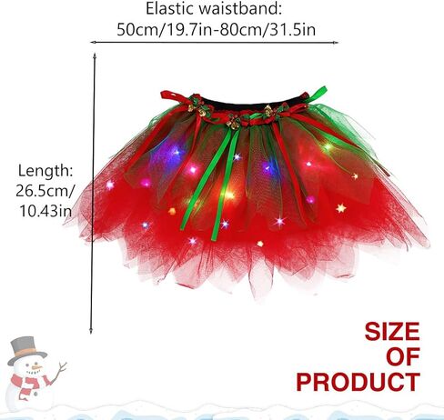 EARENT عيد الميلاد تضيء توتو تنورة Led عيد الميلاد القوس أجراس الباليه تول التنانير عطلة زي حفلة تنورات قصيرة تنورة حمراء in Saudi Arabia