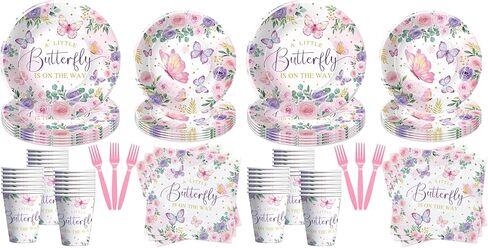 Butterfly Baby Shower Decorations - A Little Butterfly Is On The Way Plates And Napkins Party Supplies, Plate, Cup, Napkin, Fork, Floral Butterfly Baby Girl Decorations Tableware | Serve 24 in Saudi Arabia