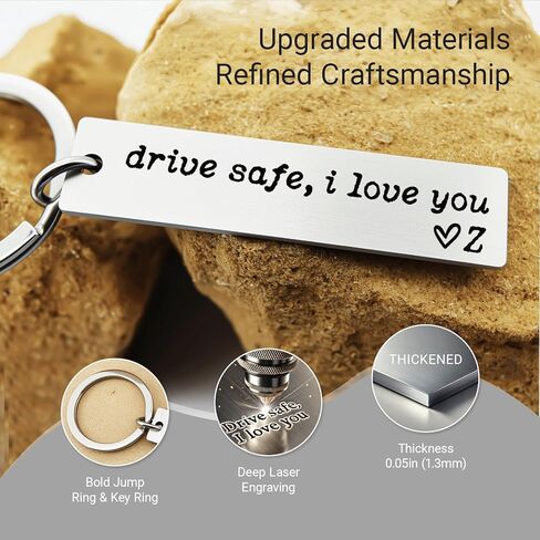 ZEARPT Drive Safe I Love You Keychain، سلسلة مفاتيح أولية للأزواج، سلسلة مفاتيح من الفولاذ المقاوم للصدأ، للزوج، الصديق، الابن، له، هدايا الزفاف الأولية المخصصة (الأولي أ) in Kuwait