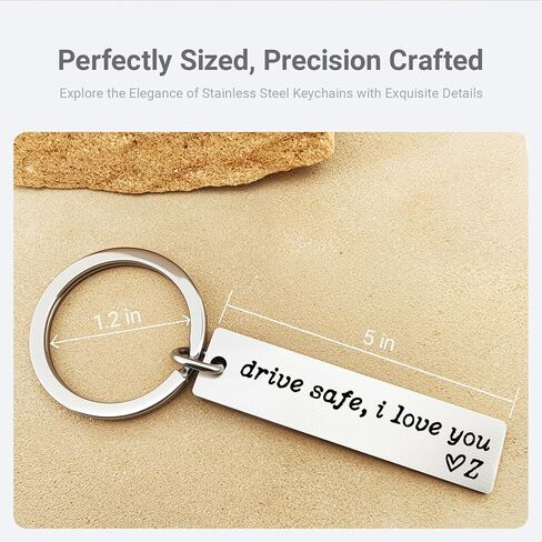 ZEARPT Drive Safe I Love You Keychain، سلسلة مفاتيح أولية للأزواج، سلسلة مفاتيح من الفولاذ المقاوم للصدأ، للزوج، الصديق، الابن، له، هدايا الزفاف الأولية المخصصة (الأولي أ) in Kuwait