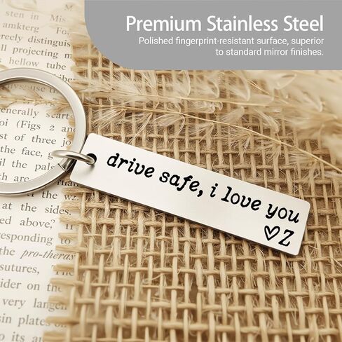 ZEARPT Drive Safe I Love You Keychain، سلسلة مفاتيح أولية للأزواج، سلسلة مفاتيح من الفولاذ المقاوم للصدأ، للزوج، الصديق، الابن، له، هدايا الزفاف الأولية المخصصة (الأولي أ) in Kuwait