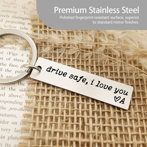 ZEARPT Drive Safe I Love You Keychain، سلسلة مفاتيح أولية للأزواج، سلسلة مفاتيح من الفولاذ المقاوم للصدأ، للزوج، الصديق، الابن، له، هدايا الزفاف الأولية المخصصة (الأولي أ) in Kuwait