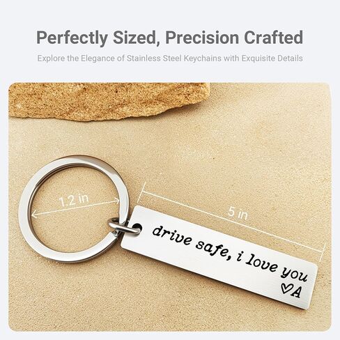 ZEARPT Drive Safe I Love You Keychain، سلسلة مفاتيح أولية للأزواج، سلسلة مفاتيح من الفولاذ المقاوم للصدأ، للزوج، الصديق، الابن، له، هدايا الزفاف الأولية المخصصة (الأولي أ) in Kuwait