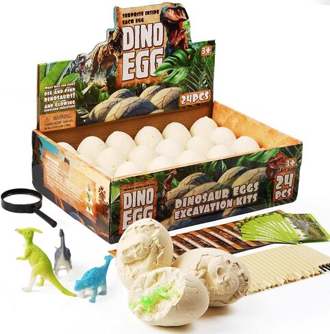 Dinosaur Eggs Toys Dig Kit, 24 Dino Eggs, Dinosaur Toy for Kids, Primal Hatch Dinosaur Eggs for Birthday and Easter Gift, for Boys Girls Age 3+ in Saudi Arabia