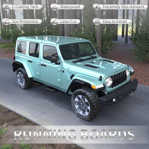 4PC Running Boards Compatible with 2018-2025 Jeep Wrangler JL 4-Door (Not Fit JK), 2020-2025 Jeep Gladiator JT, Heavy-Duty Carbon Steel, Non-Slip Crew Cab Side Steps, Support Up to 700 LBS in Saudi Arabia