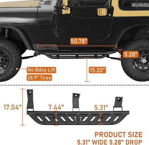 Hooke Road 87-95 YJ Rock Sliders Side Steps for 1987-1995 Jeep Wrangler YJ, Running Boards Step Bars Rocker Gurad in Saudi Arabia