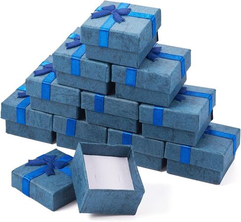 12 Pcs Blue Square Jewelry Gift Boxes 1.6x1.65x1.02 Inch Cardboard Present Jewelry Boxes with Bowknot Earring Necklace Rings Small Packing Box for Jewelry Display in Saudi Arabia