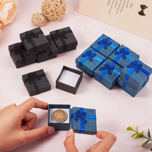 12 Pcs Blue Square Jewelry Gift Boxes 1.6x1.65x1.02 Inch Cardboard Present Jewelry Boxes with Bowknot Earring Necklace Rings Small Packing Box for Jewelry Display in Saudi Arabia