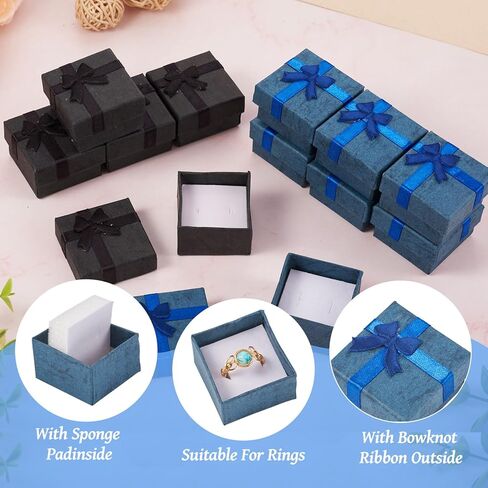 12 Pcs Blue Square Jewelry Gift Boxes 1.6x1.65x1.02 Inch Cardboard Present Jewelry Boxes with Bowknot Earring Necklace Rings Small Packing Box for Jewelry Display in Saudi Arabia