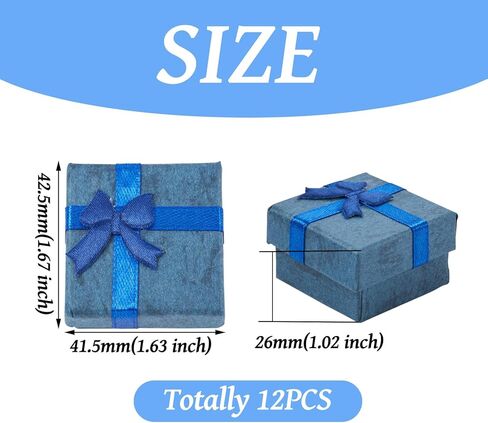 12 Pcs Blue Square Jewelry Gift Boxes 1.6x1.65x1.02 Inch Cardboard Present Jewelry Boxes with Bowknot Earring Necklace Rings Small Packing Box for Jewelry Display in Saudi Arabia