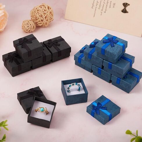 12 Pcs Blue Square Jewelry Gift Boxes 1.6x1.65x1.02 Inch Cardboard Present Jewelry Boxes with Bowknot Earring Necklace Rings Small Packing Box for Jewelry Display in Saudi Arabia