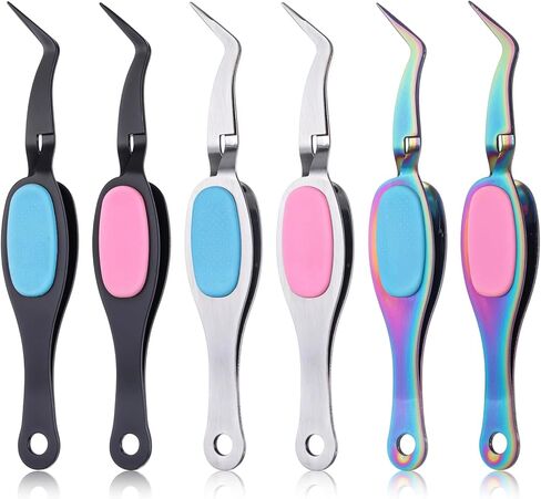 6 Pcs Crossing Lock Curved Tweezers for Craft, Reverse Grip Tweezers Fine Tip Tweezer with Curved Tip Stainless Steel Soft Grip Precision Crafting for DIY Jewelry Beading Electronics Craft Supplies in Saudi Arabia