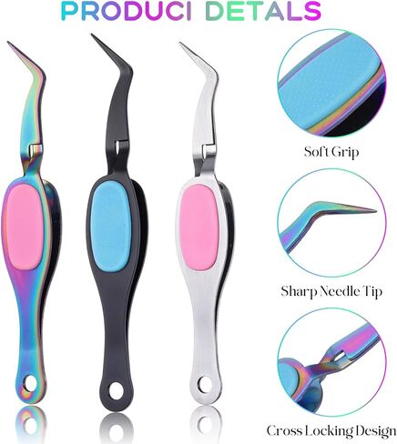 6 Pcs Crossing Lock Curved Tweezers for Craft, Reverse Grip Tweezers Fine Tip Tweezer with Curved Tip Stainless Steel Soft Grip Precision Crafting for DIY Jewelry Beading Electronics Craft Supplies in Saudi Arabia