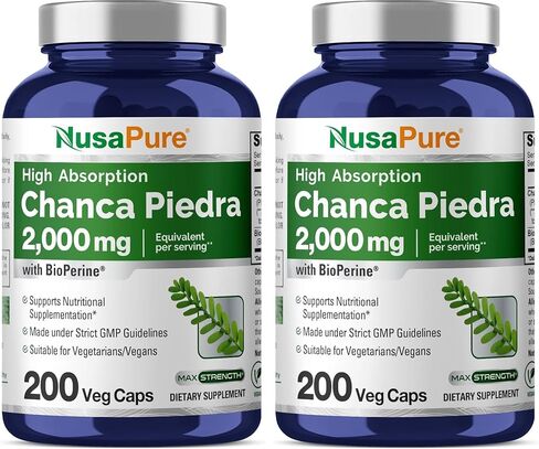 NusaPure Chanca Piedra 2000mg | 200 Veggie Caps | Herbal Extract Supplement | Extract 10:1, Non-GMO, Bioperine | 100 Servings per Bottle in Saudi Arabia