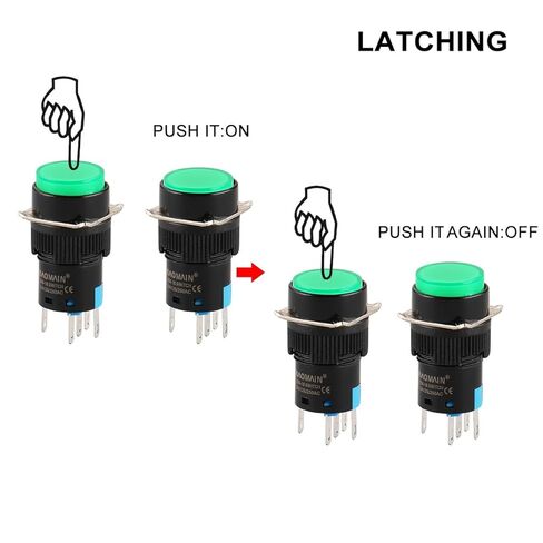 Baomain 5/8 "16 مللي متر مفتاح بـزر دفع لحظة غطاء دائري LED مصباح أحمر أصفر برتقالي أزرق أخضر ضوء تيار مستمر 24 فولت SPDT 5 دبوس 5 حزمة in Kuwait