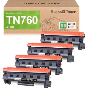 خرطوشة حبر بديلة متوافقة لطابعة Brother TN760 TN-760 TN730/760 TN-730 MFC-L2710DW MFC-L2750DW HL-L2395DW HL-L2370DW DCP-L2550DW HL-L2390DW HL-L2350DW باللون الأسود، 4 عبوات in Kuwait