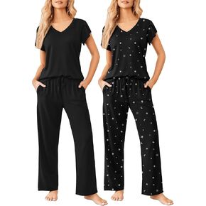 Ekouaer 2 حزمة منامة نسائية قصيرة الأكمام ملابس النوم مع السراويل فائقة النعومة المطبوعة صالة مجموعات S-XXL in Kuwait