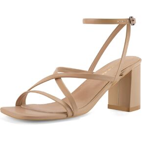 Shoe'N Tale Strappy Heels for Women Chunky Block Heels Square Open Toe Ankle Strap Buckle Sandals(9,Natural Nude) in Kuwait