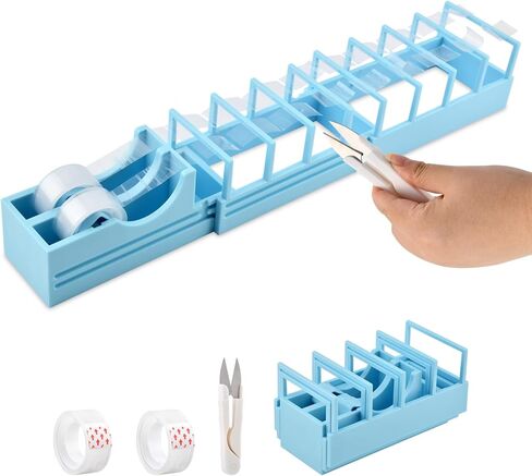 Fast Tape Dispenser for Crafts & Gift Wrapping 18 Strips in Seconds Portable Ribbon Cutter Machine Foldable Double Roll Tapes Dispensers Assistant (Color:Blue) in Saudi Arabia