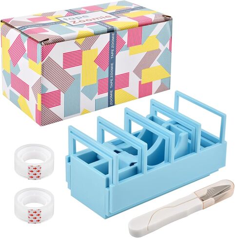 Fast Tape Dispenser for Crafts & Gift Wrapping 18 Strips in Seconds Portable Ribbon Cutter Machine Foldable Double Roll Tapes Dispensers Assistant (Color:Blue) in Saudi Arabia