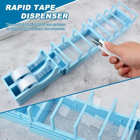 Fast Tape Dispenser for Crafts & Gift Wrapping 18 Strips in Seconds Portable Ribbon Cutter Machine Foldable Double Roll Tapes Dispensers Assistant (Color:Blue) in Saudi Arabia