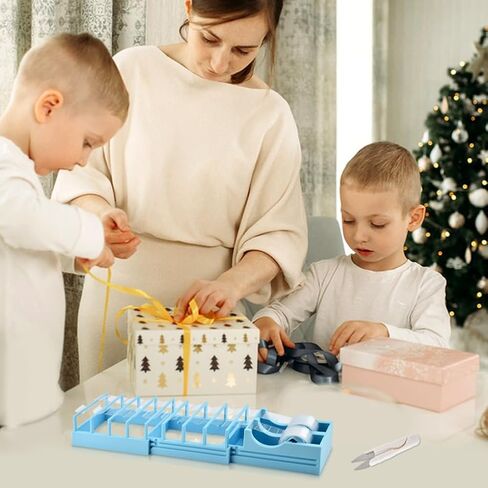 Fast Tape Dispenser for Crafts & Gift Wrapping 18 Strips in Seconds Portable Ribbon Cutter Machine Foldable Double Roll Tapes Dispensers Assistant (Color:Blue) in Saudi Arabia