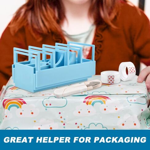 Fast Tape Dispenser for Crafts & Gift Wrapping 18 Strips in Seconds Portable Ribbon Cutter Machine Foldable Double Roll Tapes Dispensers Assistant (Color:Blue) in Saudi Arabia