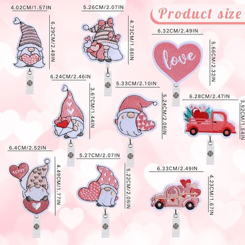 Whaline 9 Pieces Valentine's Day Felt Nurse Badge Reels Gnome Holiday Retractable Badge Holders Valentines Cute Name ID Badge Holders with Clips for School Student Teacher Doctor Nurse in Saudi Arabia