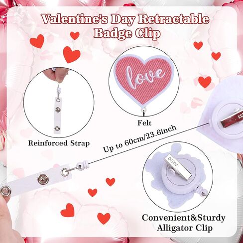 Whaline 9 Pieces Valentine's Day Felt Nurse Badge Reels Gnome Holiday Retractable Badge Holders Valentines Cute Name ID Badge Holders with Clips for School Student Teacher Doctor Nurse in Saudi Arabia