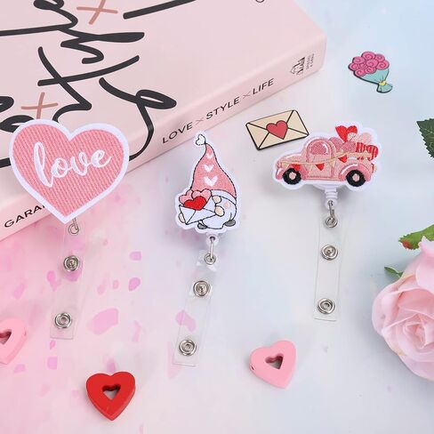 Whaline 9 Pieces Valentine's Day Felt Nurse Badge Reels Gnome Holiday Retractable Badge Holders Valentines Cute Name ID Badge Holders with Clips for School Student Teacher Doctor Nurse in Saudi Arabia