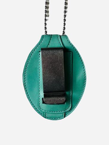 Turquoise Full Grain Leather Law Enforcement Oval Badge Holder with Belt Clip - Optional Use Around The Neck in Saudi Arabia