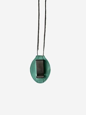 Turquoise Full Grain Leather Law Enforcement Oval Badge Holder with Belt Clip - Optional Use Around The Neck in Saudi Arabia