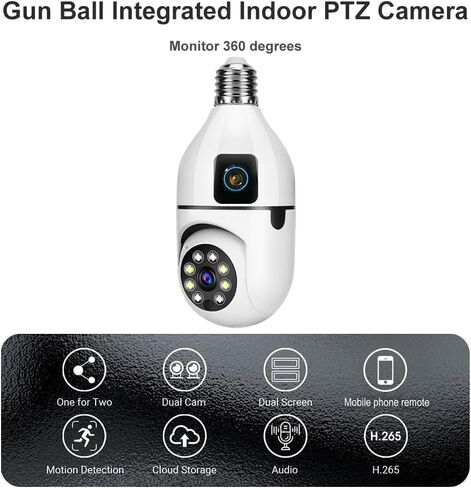 Light Bulb Security Camera, 5GHz 2.4GHz ,Degree Pan/Tilt Panoramic IP Security Camera, TUYA WiFi 1080P Smart Home Surveillance Cam with Motion Detection Alarm Night Vision Two Way Talk Indoor E27 in Saudi Arabia