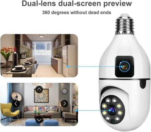 Light Bulb Security Camera, 5GHz 2.4GHz ,Degree Pan/Tilt Panoramic IP Security Camera, TUYA WiFi 1080P Smart Home Surveillance Cam with Motion Detection Alarm Night Vision Two Way Talk Indoor E27 in Saudi Arabia