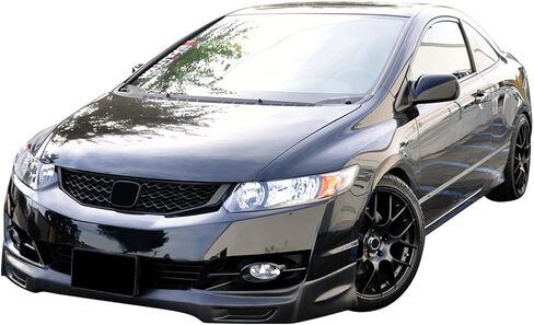 FREEMOTOR802 مصد الشفاه الأمامي يناسب 2009-2011 Honda Civic Coupe، طراز Mugen غير مطلي باللون الأسود PU قطعة واحدة من غطاء الذقن الهوائي السفلي وواقي تصميم سفلي in Saudi Arabia