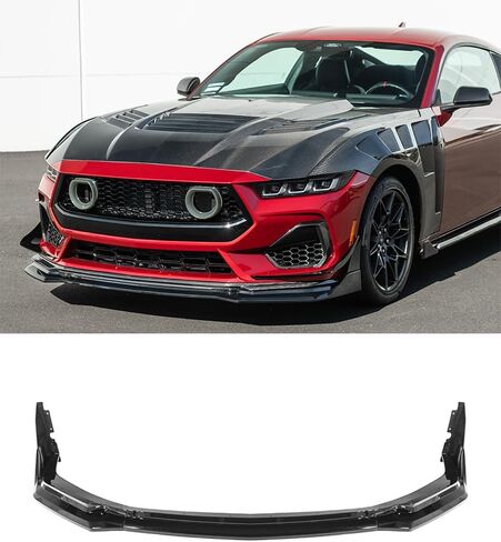 Replacement for 2024-Present Ford Mustang S650 Models | GTV Style ABS Plastic - Painted Glossy Black Add-On Front Bumper Lip Chin Spoiler Splitter Extension FLIP-1262-V2-ABS in Saudi Arabia
